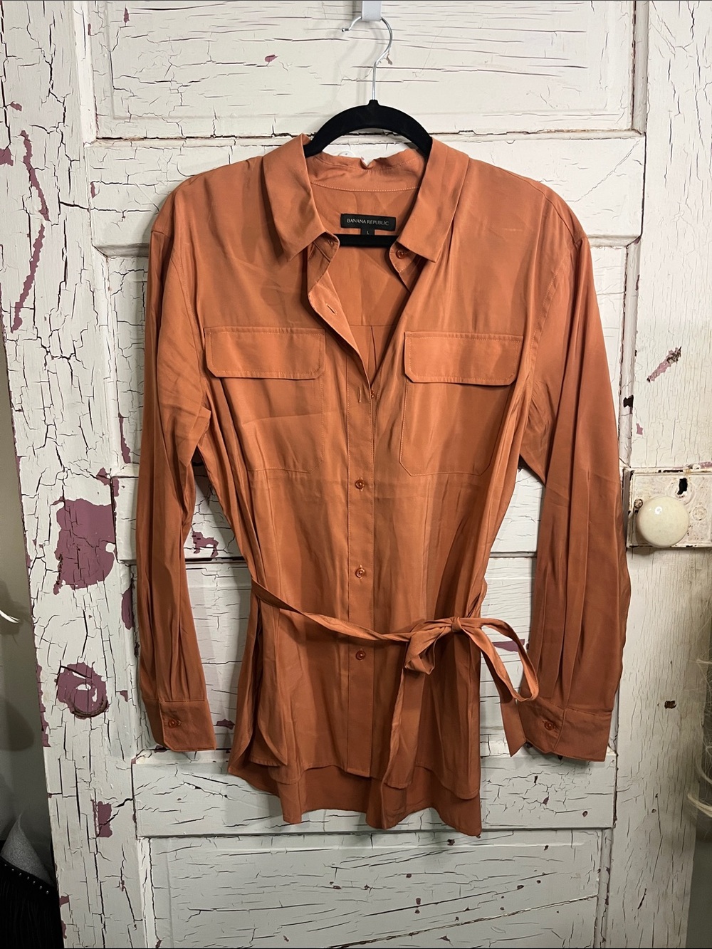 NWOT Banana Republic Terracotta Belted Button-Down Shirt Sz Lg